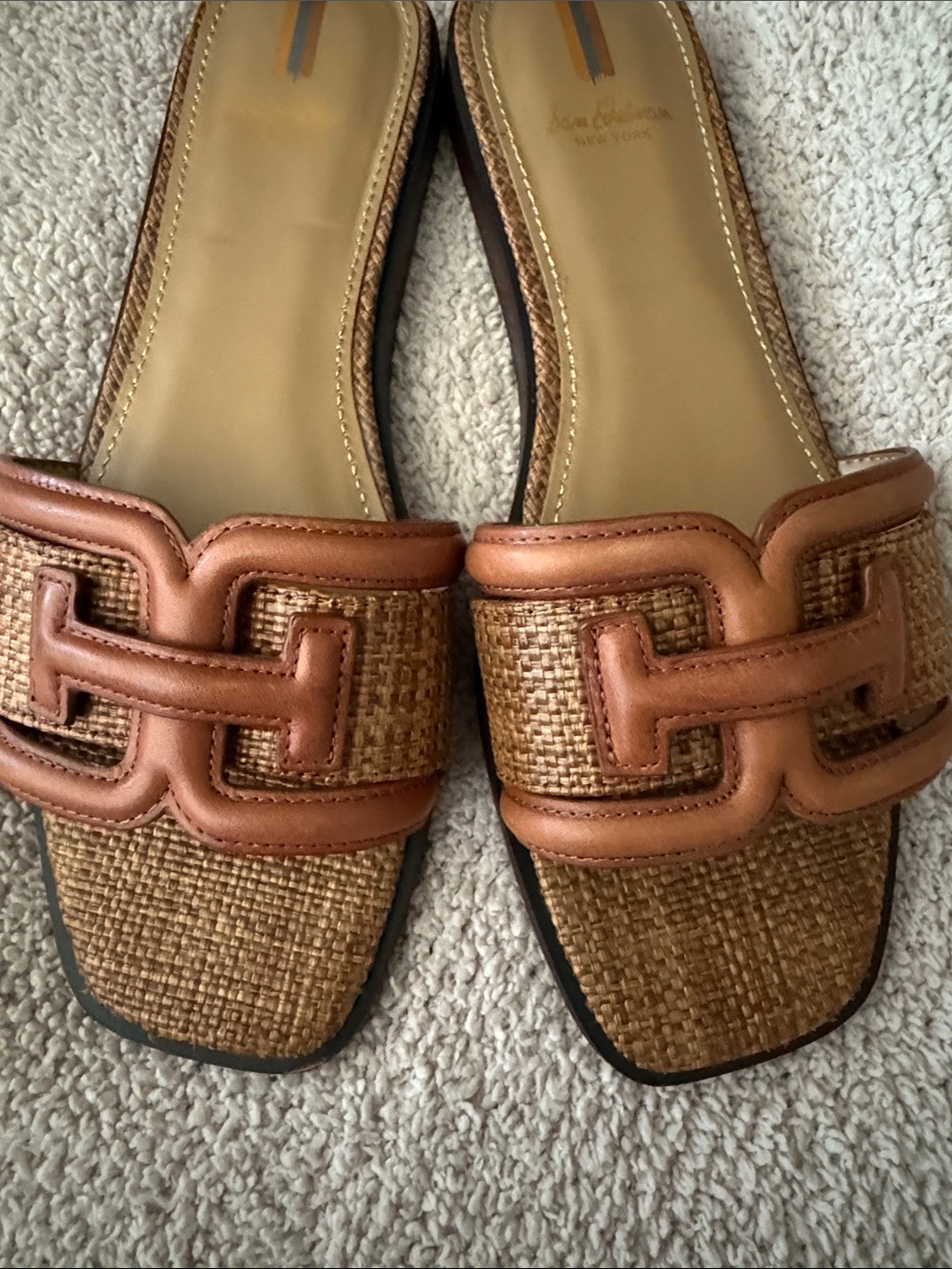 Sam Edelman Brown Woven Leather Slide Sandals - Picture 2 of 6